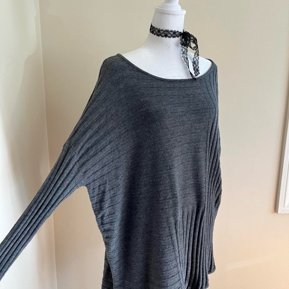 Vintage Y2K Wool Slouchy Batwing Grunge Gray Asymmetrical Sweater Tunic Top L